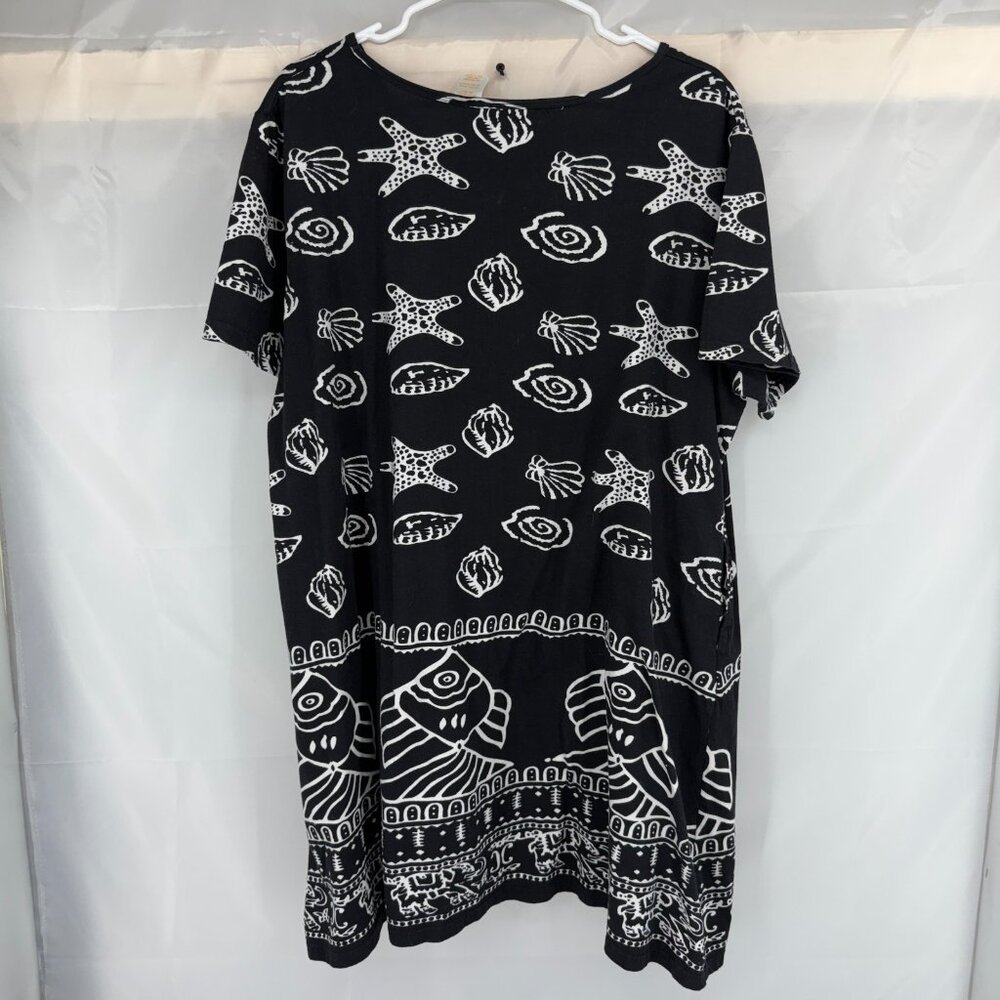 La Cera Women XL Mini Dress Tropical Beach Vacation Black Fish Short Sleeve - Picture 2 of 7